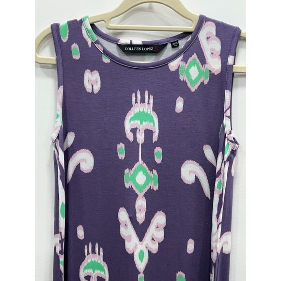 Colleen Lopez Womens Purple Abstract Wide Strap Sleeveless Maxi Dress Size XXS - Picture 4 of 9